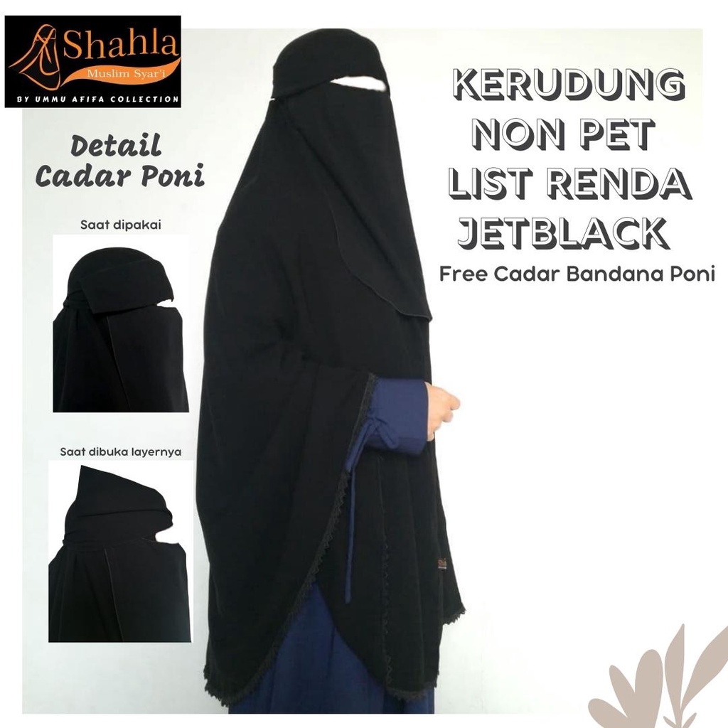 Kerudung Shahla - Non ped Jetblack MTA Free Cadar Bandana Poni List Renda