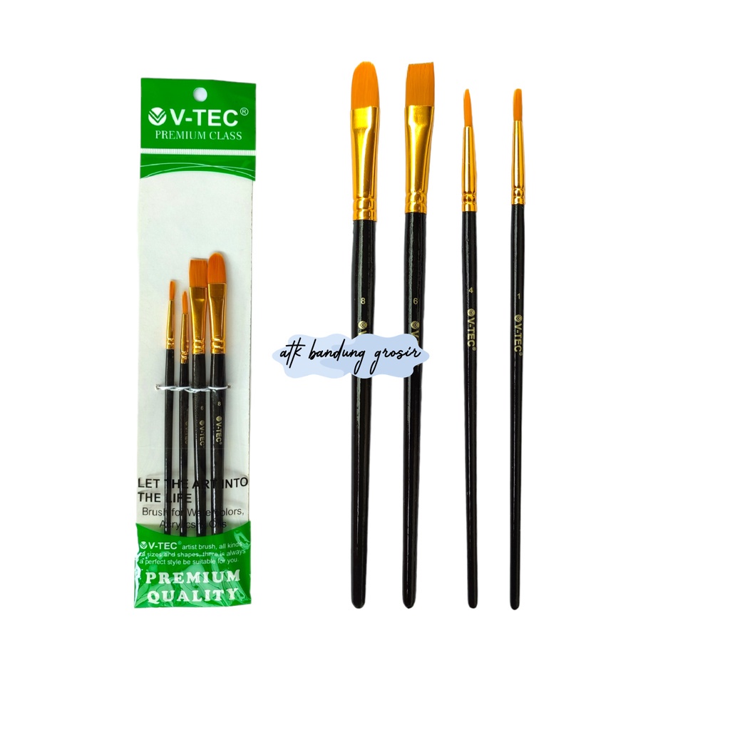 

V-Tec Brush Bahan Nilon A02484H Set 4 / Vtec Kuas Bahan Nilon Flat & Round / Kuas Lukis – Set4