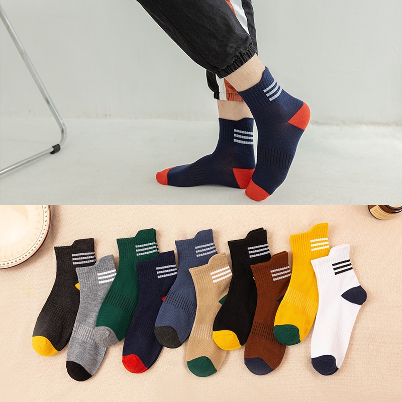 WJ1488 Kaos Kaki Panjang Betis Mid Socks Garis High Quality Striped Solid Color Socks