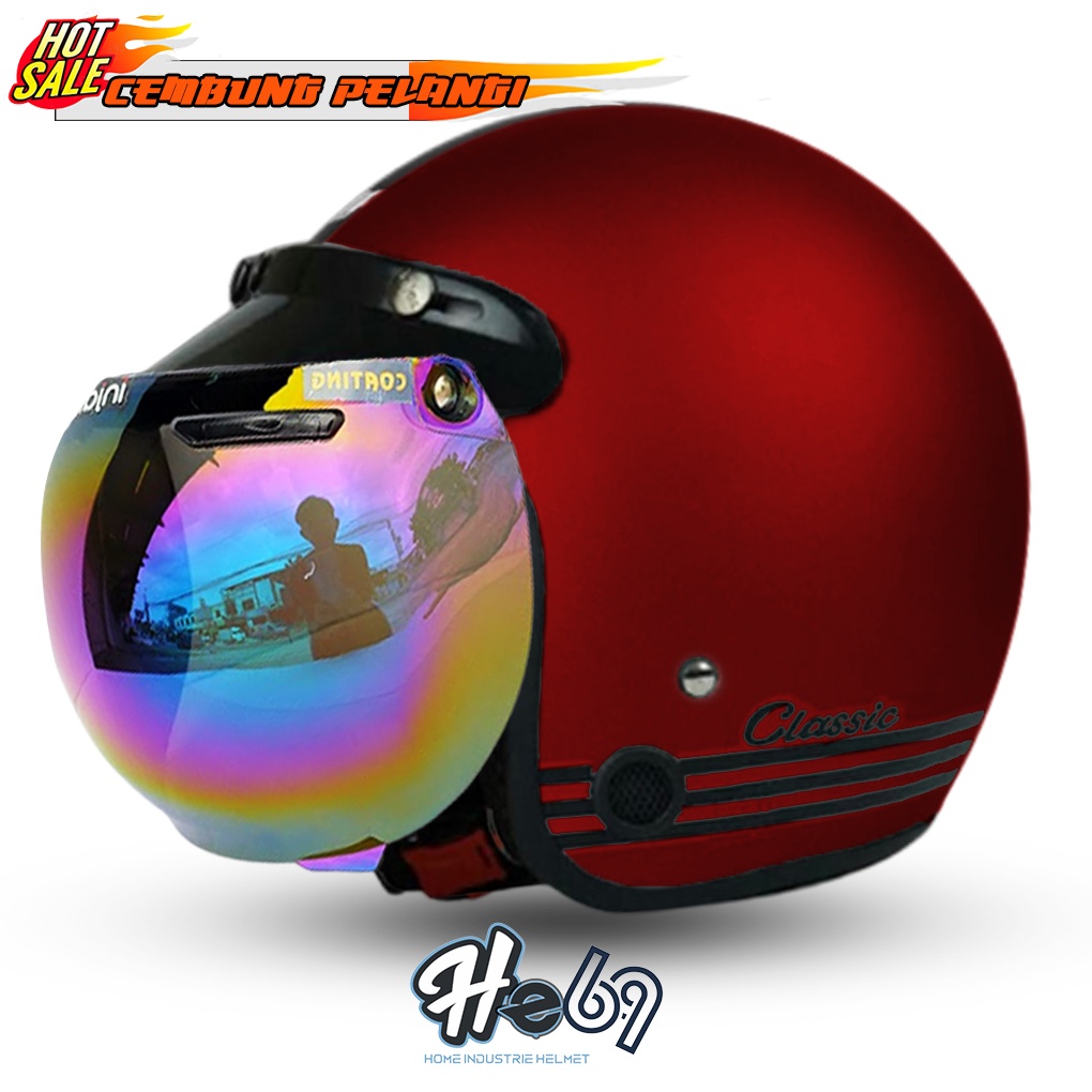 Helm Bogo Classic SNI Kaca Cembung Silver/Pelangi COD