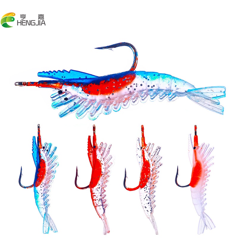 Hengjia 5Pcs/Bag Umpan Pancing Softlure Bentuk Udang Shrimp Bait Bahan Silikon Ukuran 6cm3g Prawn Lure With Sharp Hook