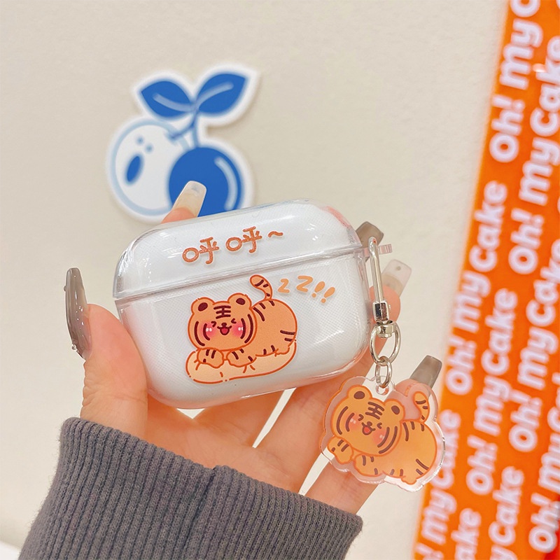 Kartun Harimau Bluetooth Earphone Case Hewan Lucu Transparan Lembut TPU TWS Cover Untuk Airpods 1 2 3 Pro 2 PRO2 Airpods3 Pelindung