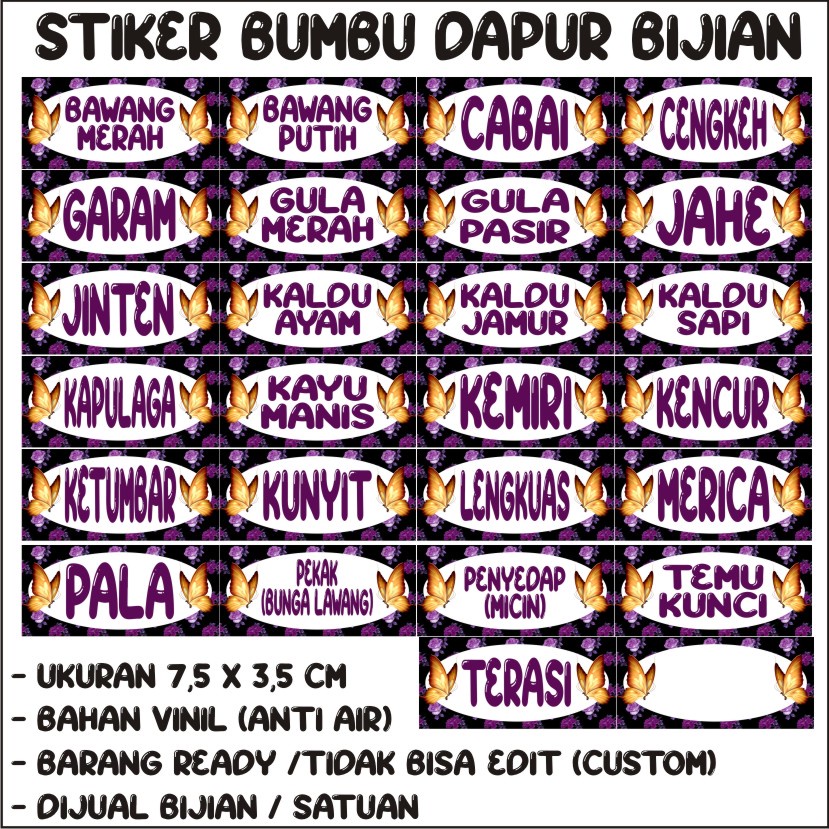 

(KODE S15) STIKER BUMBU|LABEL BUMBU|STIKER BUMBU DAPUR|NAMA BUMBU|BUMBU DAPUR|BUMBU REMPAH|STIKER WATERPROOF|STIKER TAHAN AIR DAN MINYAK