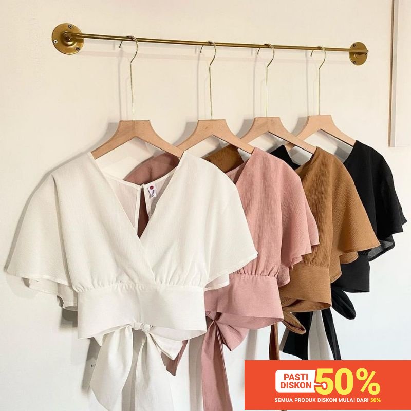 ATASAN WANITA CROP FEMEI OUTER XXL / BOW BACK CARDY / Slit Back Self Tie Wrap Crop Top  / Atasan Wan