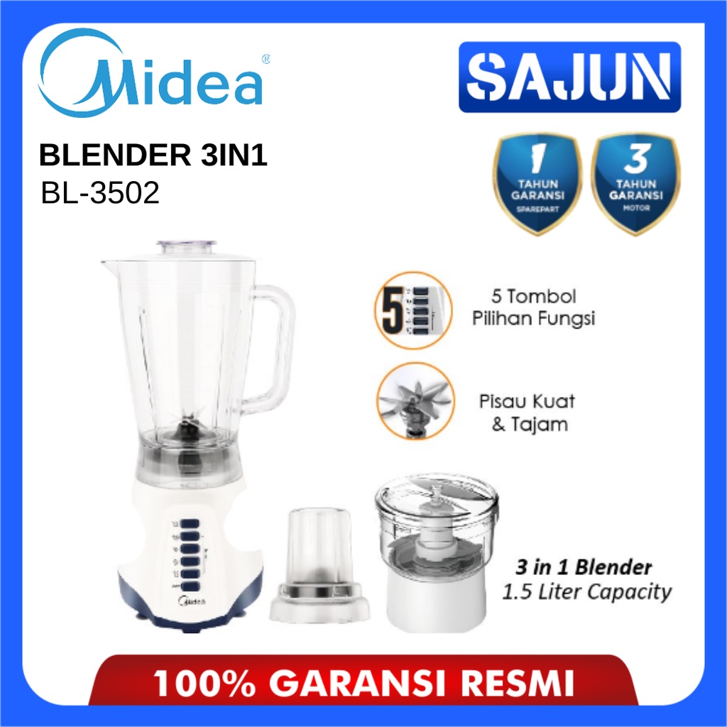 Midea Blender 3 in 1 1.5 Liter BL-3502 Blender Grinder Chopper BL3502