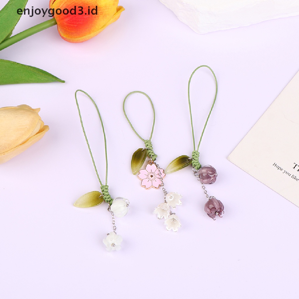 Tali Lanyard Motif Bunga Tulip Untuk Gantungan Kunci Mobil / Handphone