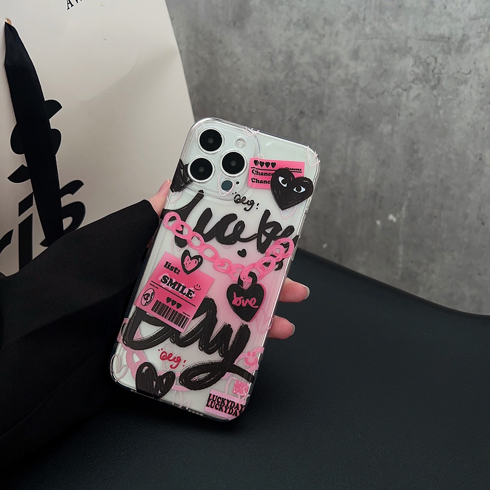 Case Pelindung Bahan Silikon Motif Rantai Grafitti Pink Untuk Iphone 14 7 8 SE2020 7 + 8PLUS XS XR 11 12 13 PRO MAX