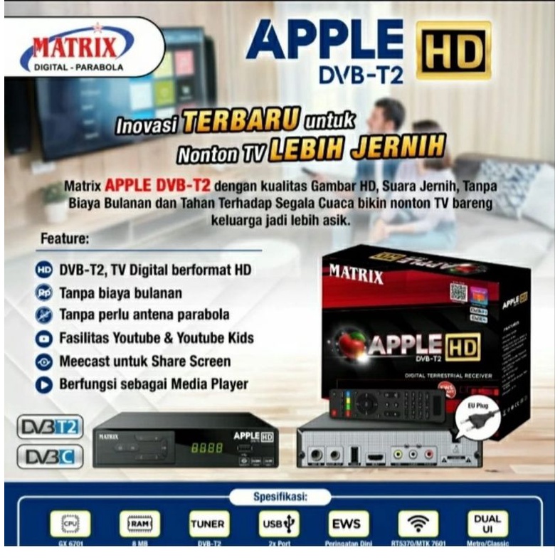 Set Top Box Matrix Apple DVB T2 MERAH STB DIGITAL TV