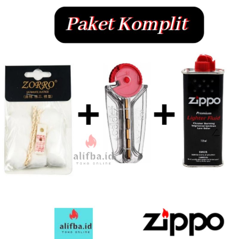 paket komplit minyak Zippo batu korek/flint Zippo kapas dan sumbu korek zippo