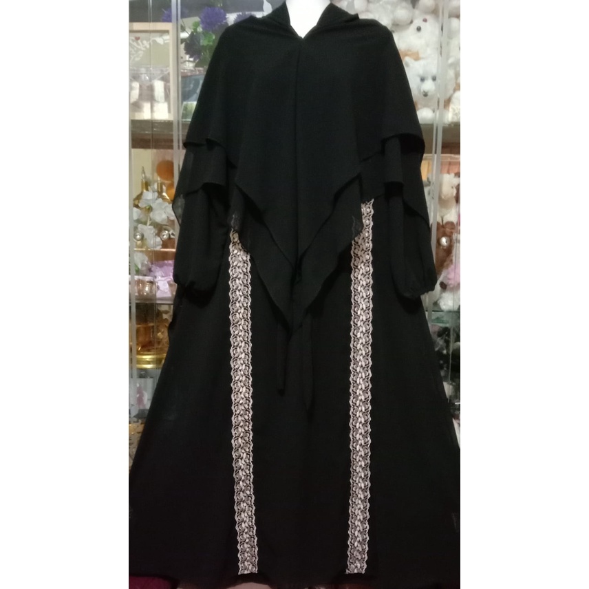 gamis syar,i ceruttibabydol dewasa versi abaya di lengkapi renda goll 2jajar rurus full ke bawah/gamis syar,i busui