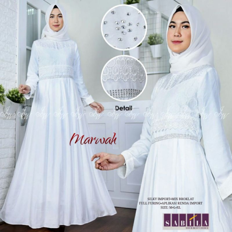 Marwah #1 gamis putih wanita dress umroh haji putih fashion solo recommended high quality