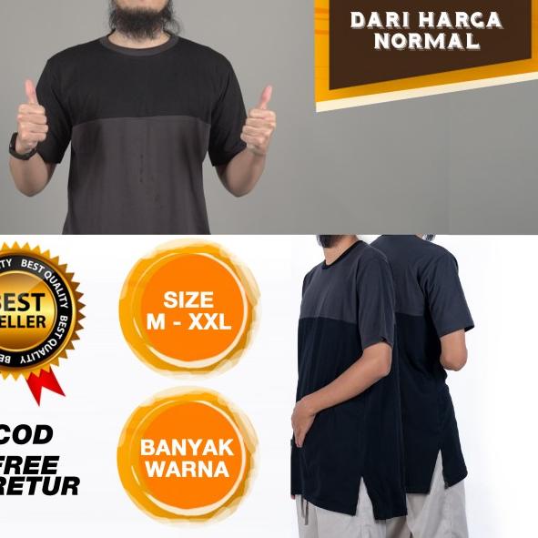 Baju Kaos Pria, Longline Pria, Kaos Kurta Lengan Pendek - Putih, M