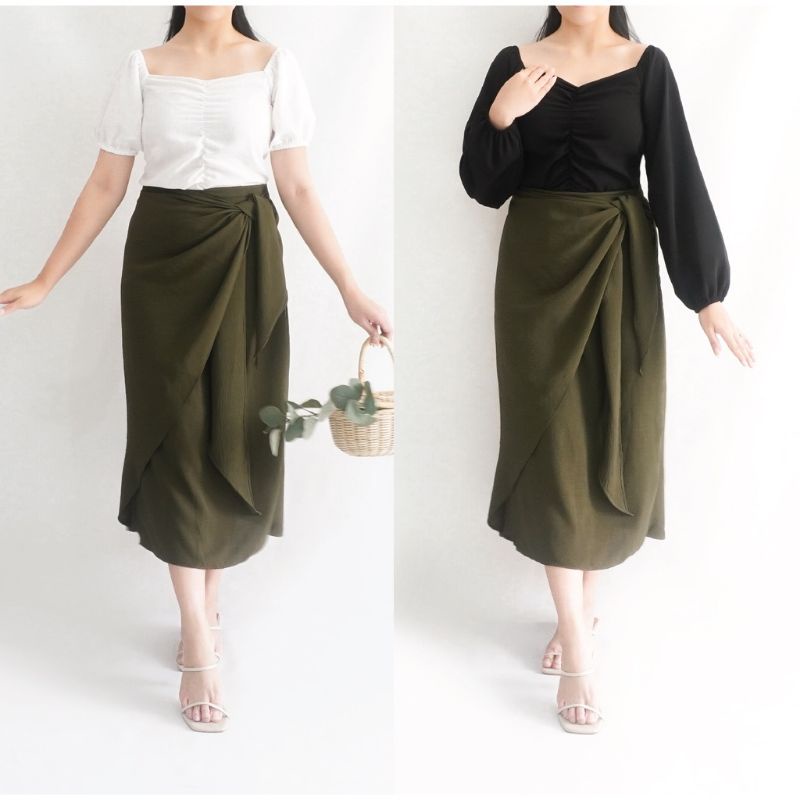 Kayra Wrap Skirt Rok Lilit Instan Cotton Casual