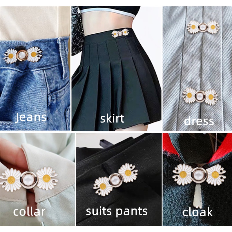 Papaozhu Detachable Daisy Sewing Jeans Button Pins Untuk Celana Pinggang Mengencangkan Gesper Bunga Snap Pengikat Klip Adjustable Daisy Buttons Untuk Celana Gaun Pakaian