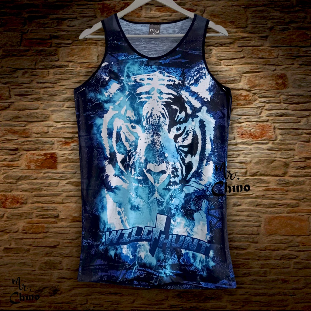 Kaos Singlet Pria Motif Tiger Spirit | Tanktop Gym Olahraga Pria Dewasa | Singlet Cowok Santai Macan