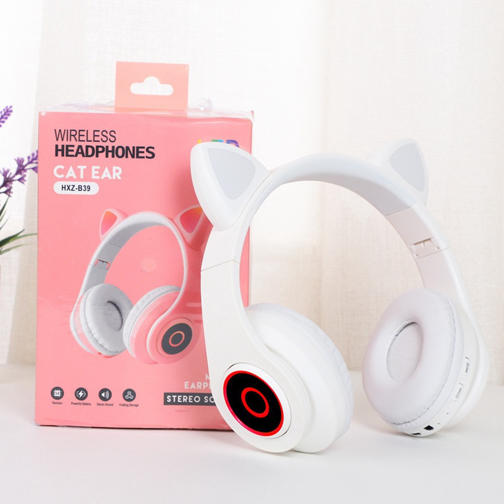 B39 JST28 Headset Anak Motif Kuping Kucing Bando Model Telinga / Handphone Bluetooth LED On-Ear Bass - ACS