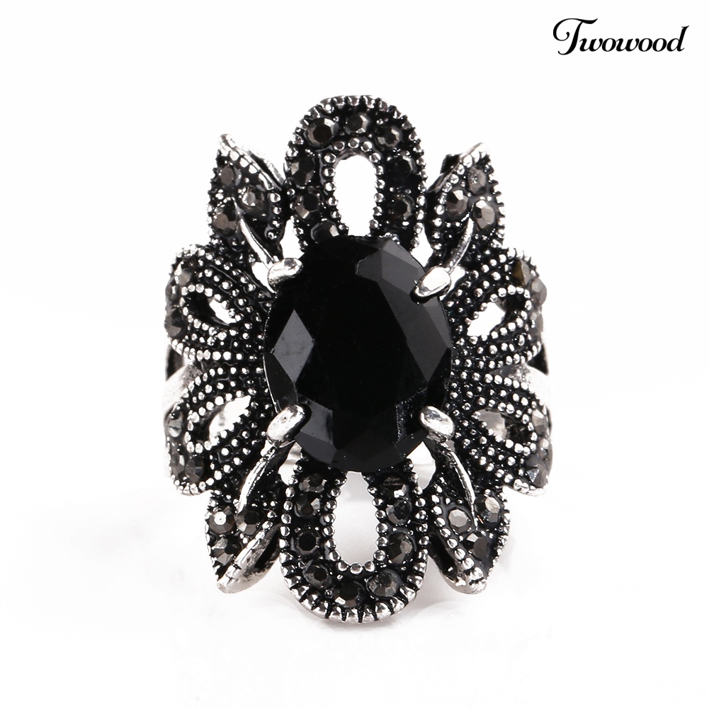 Cincin Bahan Alloy Resin Motif Bunga Gaya Vintage Untuk Wanita