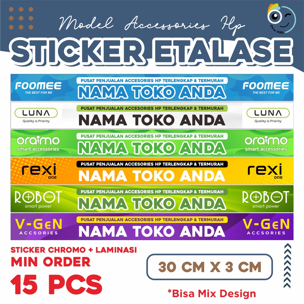 

Stiker Etalase Konter Custom + Laminasi / Stiker List Etalase Konter Accsories HP / Aksesoris Konter -ONEKLIK.1
