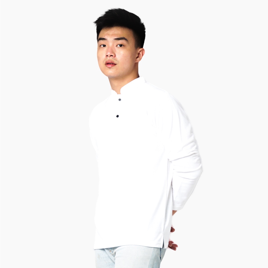 819 Kaos Polo Pria Polo Shirt Kerah Shanghai Lengan Panjang Warna Putih Kancing Hitam White Casual Tersedia Ready Sampai Size JUMBO BIG SIZE XXL XXXL