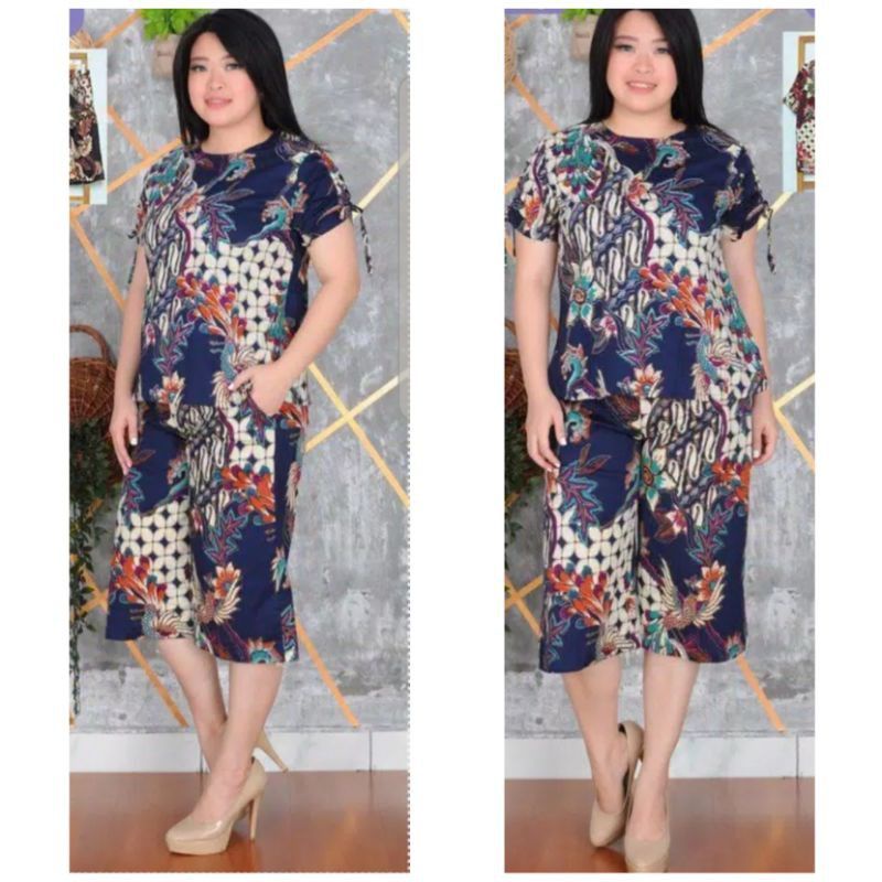 Setelan Batik Pendek 7/8 Dewasa Jumbo Stretch Bisa Pilih Motif