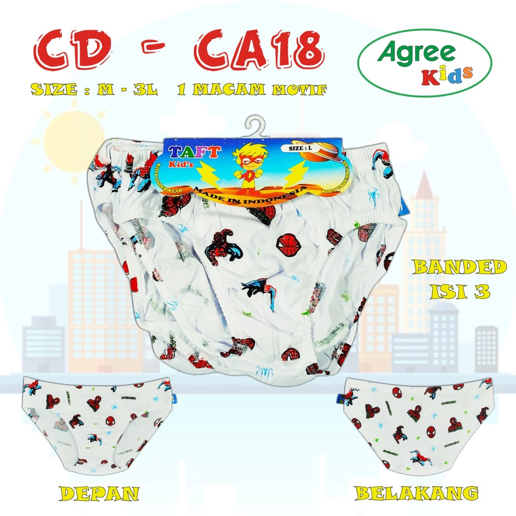 3PCS CELANA DALAM ANAK AGREE KIDS KODE CA 18 BAHAN FULLKATUN PUTIH/RANDOM