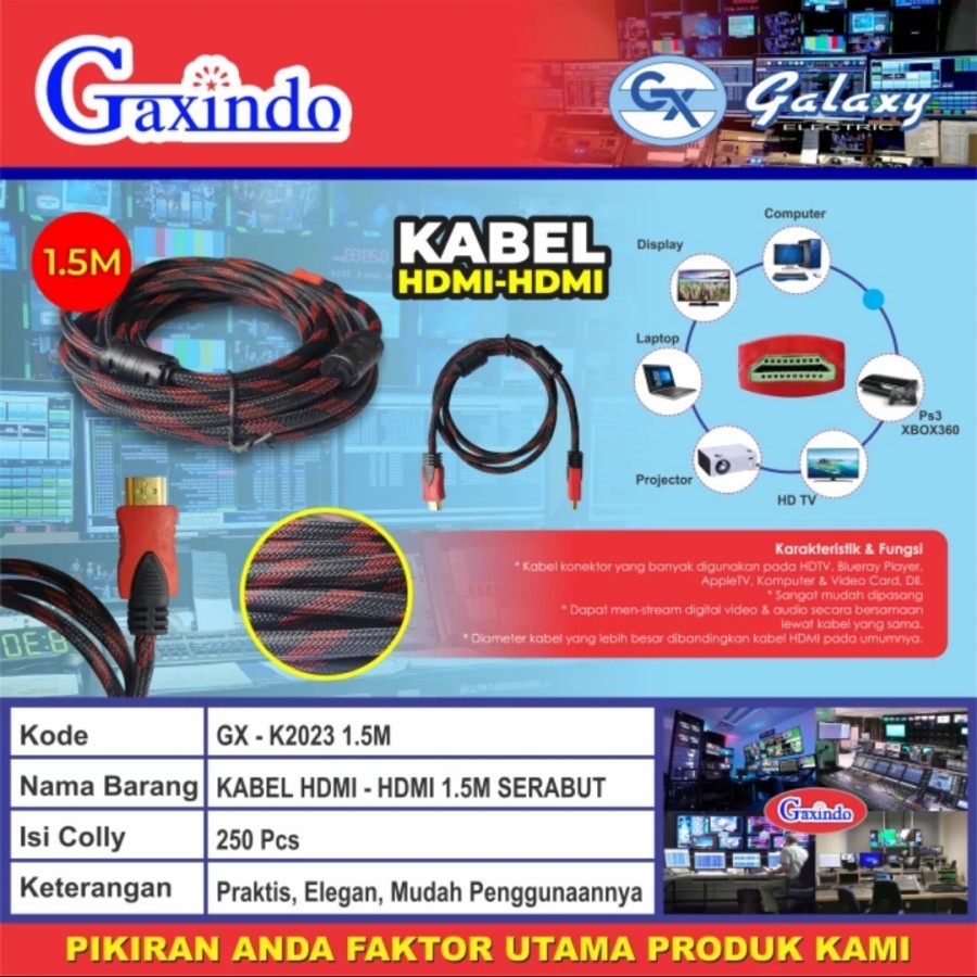 Barangunik2021 -Kabel HDMI To HDMI Konektor TV CCTV HDTV Cable Serabut Gaxindo K2023