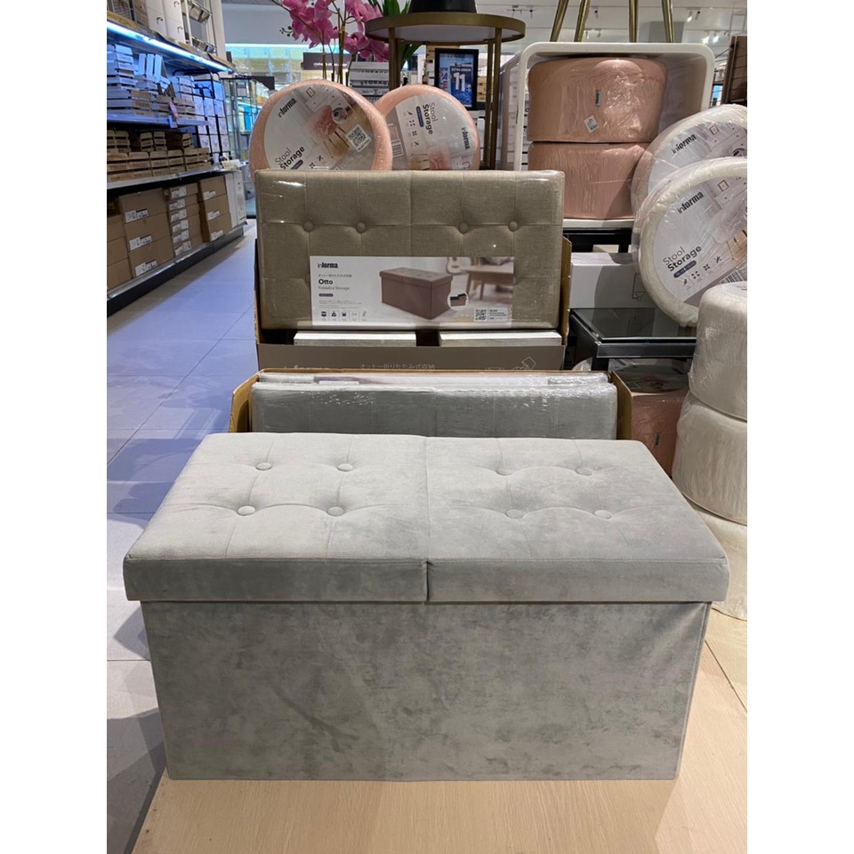 Bangku Ottoman / Otto Kotak Penyimpanan Double Foldable - Ivory