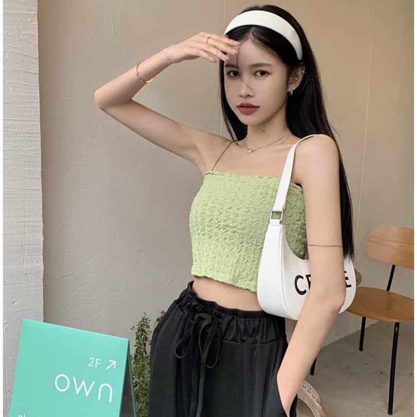 BEE - Tank Top Bra Rajut Wanita Crop Top / Tanktop Square Tali Spaghetti Premium 8702