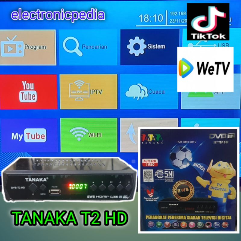 set top box tanaka t2 new bisa tv digital youtube vidio tiktok wetv