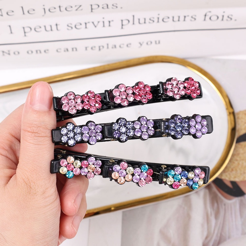 Aksesoris Jepit Rambut Model Lapis Ganda Motif Bunga Aksen Kristal Berlian Untuk Wanita