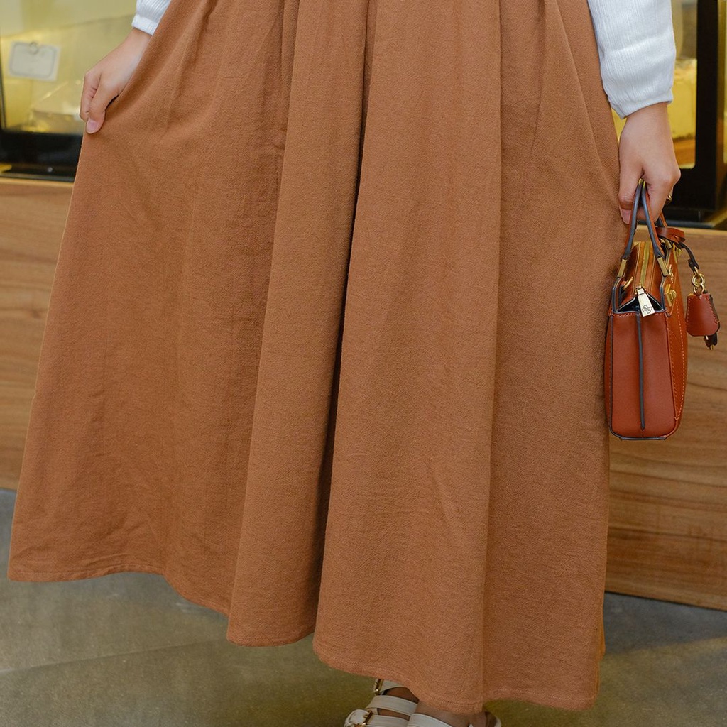 Anna Overall Long Dress | Long Overall Dress Berbahan Linen Premium [YEPPUOUTFIT]