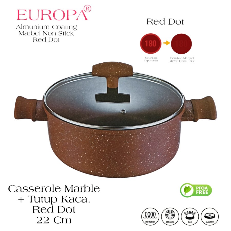 Casserole Anti Lengket Red Dot 180 Europa Coating Marbel Diameter 22Cm
