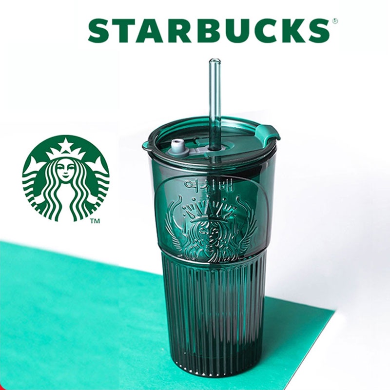 Original 100% 600ML Starbucks Dark Green Goddess Glass High Color Straw Cup Starbucks Tumbler