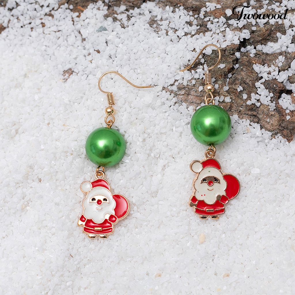 1 Pasang Anting Kait Warna-Warni Desain Snowman Tahan Lama Untuk Natal