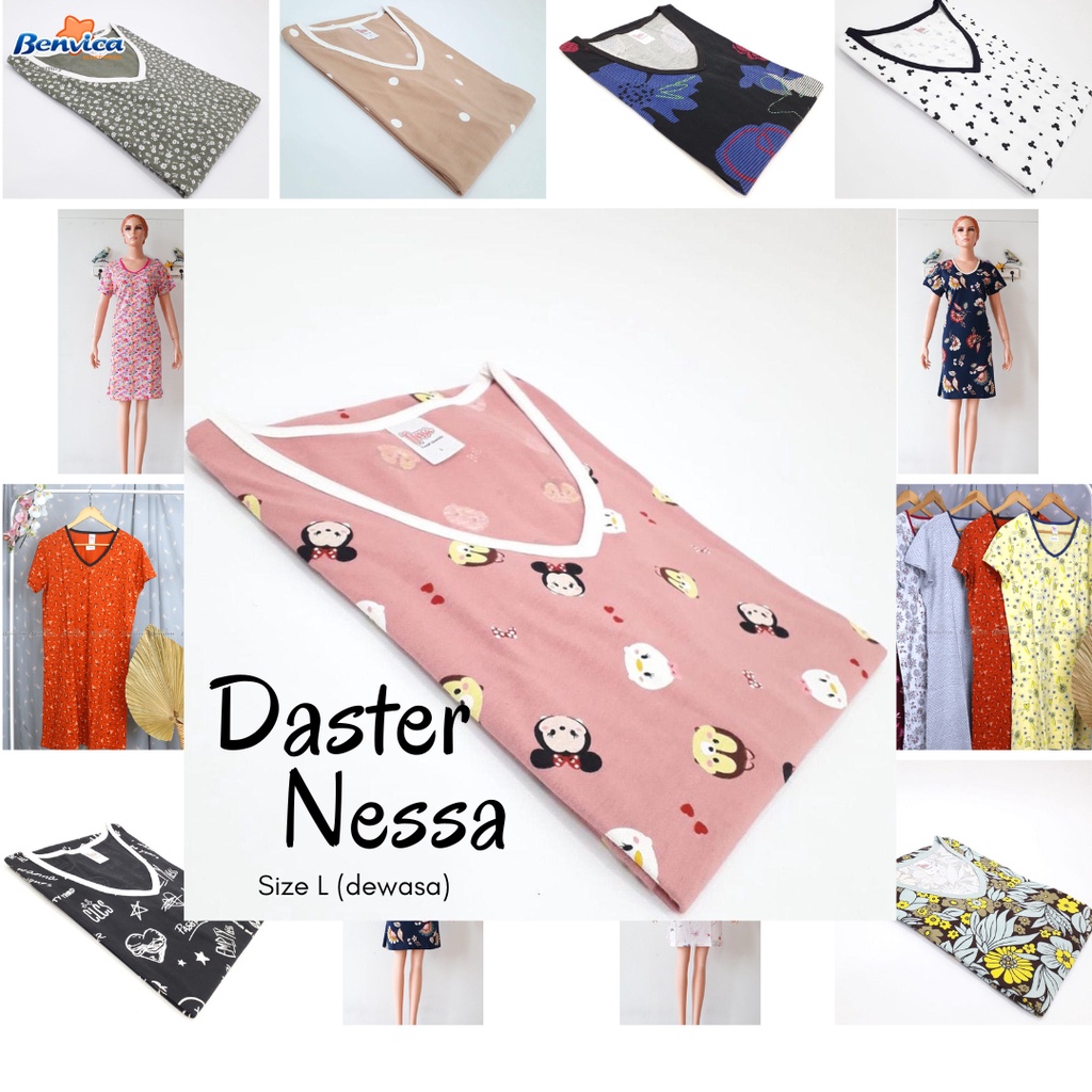 BAJU TIDUR DASTER KAOS NESSA DEWASA MOTIF LEMBUT SIZE L