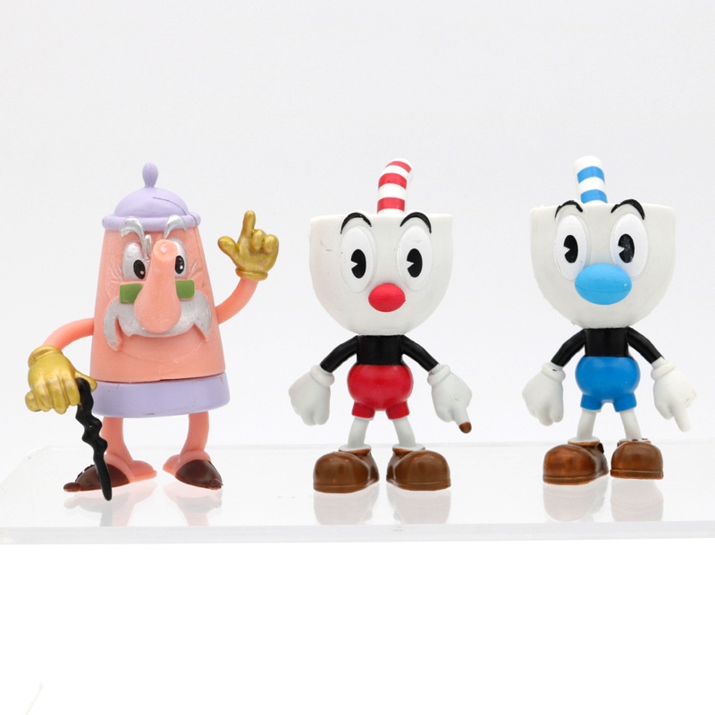 6pcs / set Action Figure Kepala Game Cuphead Bahan PVC Mainan Action Figure Model Kepala Cangkir Chalice Untuk Dekorasi