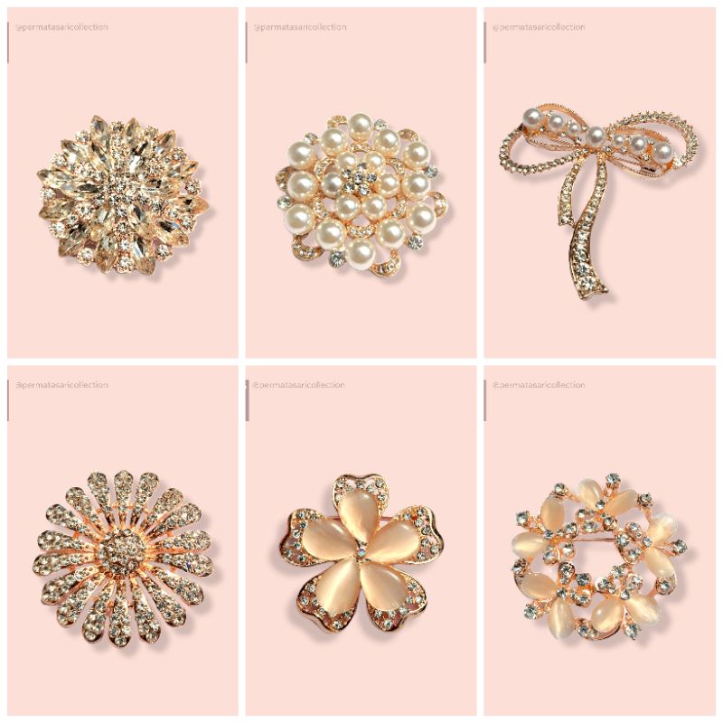Bros Tuspin Bahu Bross Pundak Broos Dada Samping Import Korea Mewah Besar Aksesoris Jilbab Hijab Kerudung Wanita Muslim Muslimah Rosegold Small Brooch Motif Cantik Luxe Pearls Bunga Pita Mutiara Kaca Cat Eye 1