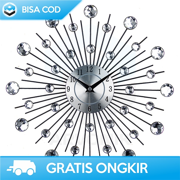 WALL CLOCK UNIK DESAIN ELEGAN LUXURY DIAMOND JAM DINDING QUARTZ SILVER