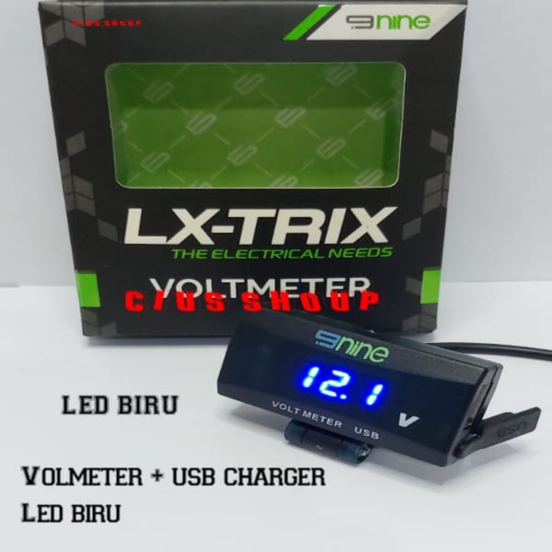 NINE LX-TRIX VOLMETER LED SPION + USB CHARGER MOTOR LED DIGITAL WATERPROOF UNTUK PEMASANGAN DI SPION MOTOR