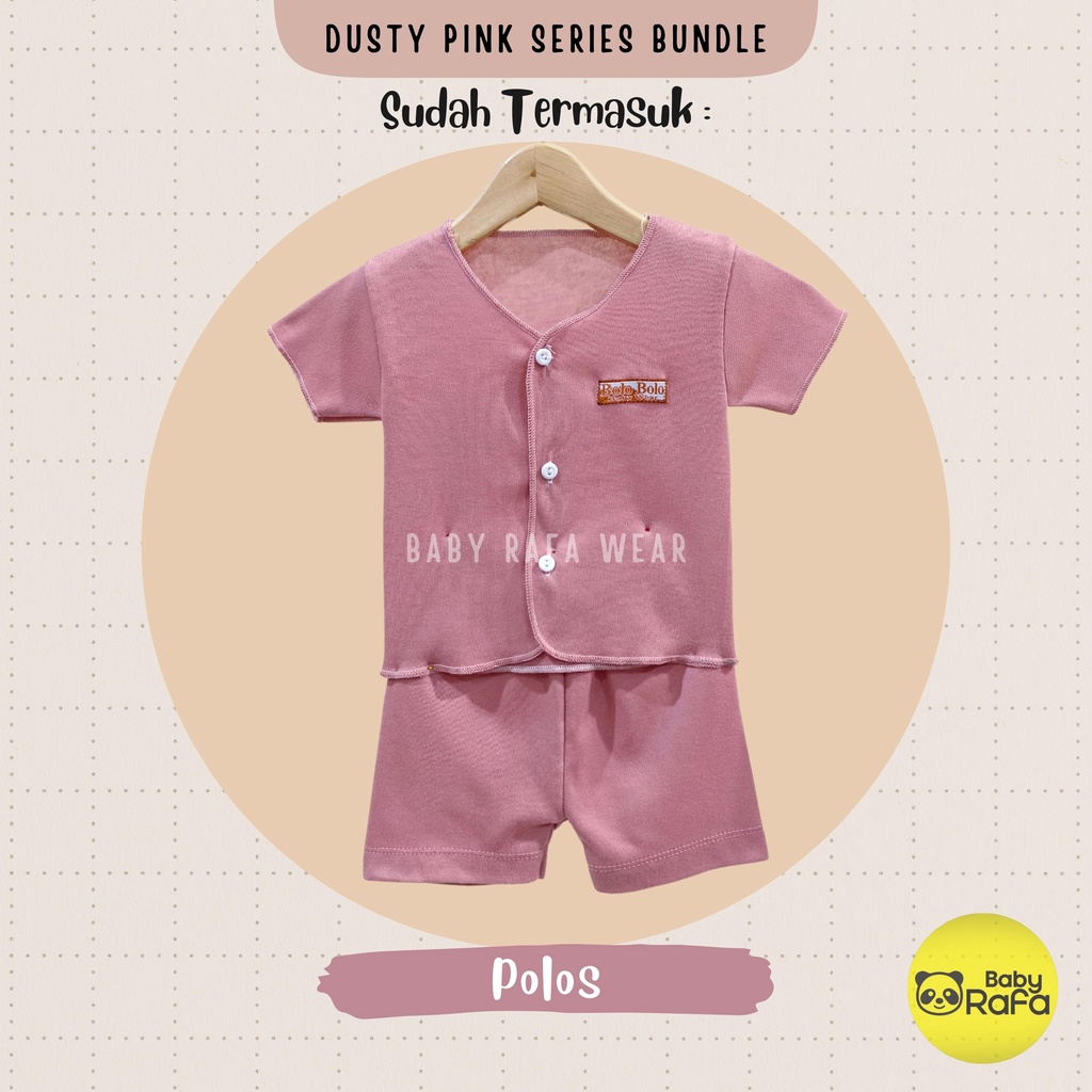 Serian Dusty - 3 Stel Setelan Baju Bayi Tangan Pendek Celana Pendek Bayi Baru Lahir PINK DUSTY SERIES SNI Bolo - Bolo