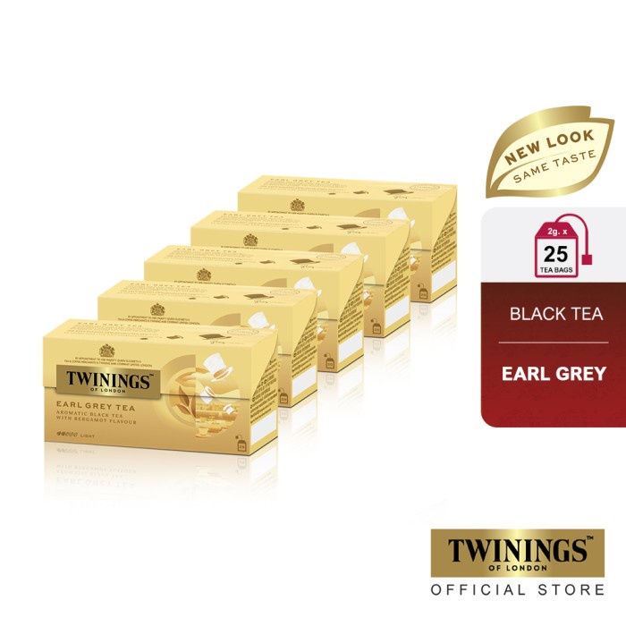 

TWININGS PAKET BUNDLE SET 5 TEH HITAM BERGAMOT EARL GREY TEA 25X2GR