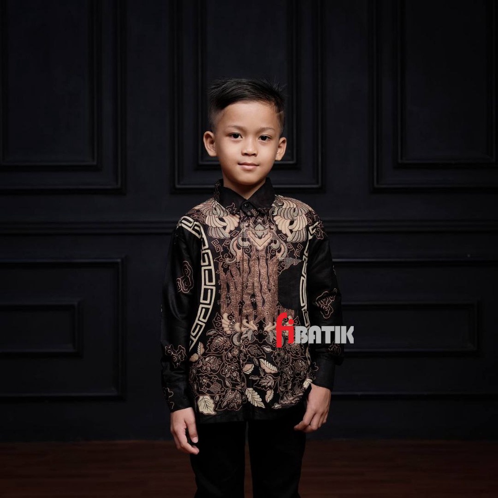 Kemeja Batik Pria Lengan Panjang Couple Batik Ayah Anak laki-laki Warna Hitam Motif Kluwung