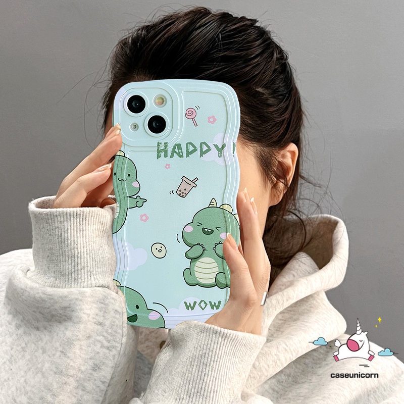 Casing Realme C53 10 C55 C30 C35 C35 C12 C21Y C15 C25 C25Y C11 C20 C3 C25s 5 8 8i 9i 7i 6i 7 8pro 8 9 9pro+5s 5i C3 C1 Soft TPU Kartun Milk Tea Little Dinosaur Wavy Bergelombang Casing Edge