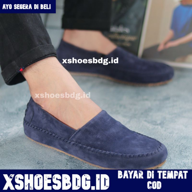 Sepatu Slip On Pria Kulit Pu Suede Sepatu Casual Pria Loafers Antislip Sepatu Kerja Kuliah Kantor Siena