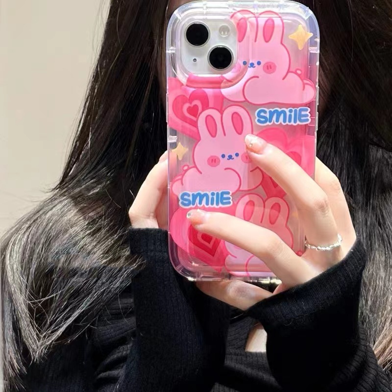 Soft Case Silikon TPU Transparan Motif Bunga Pink Kelinci Untuk IPhone 13 12 14 11 Pro X XR XS Max 6 6S 7 8 Plus
