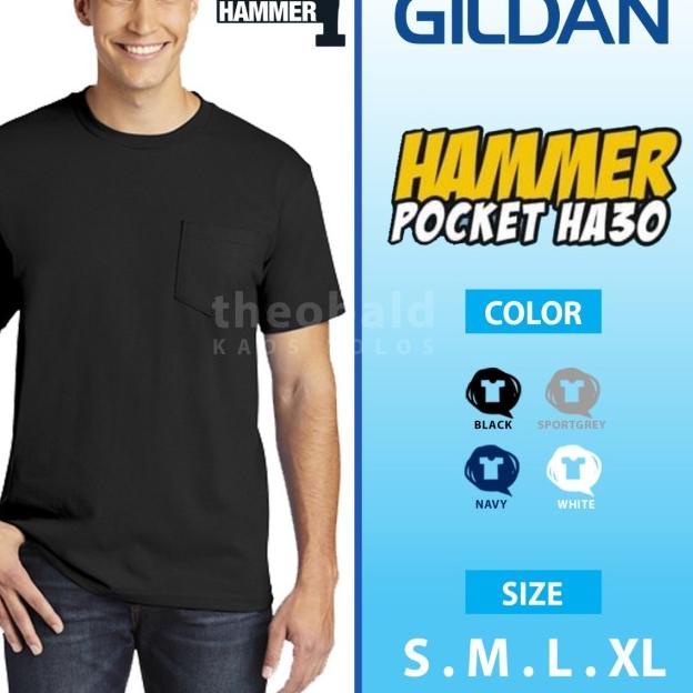 Kaos Polos Saku Gildan Hammer Pocket HA30 ( Color, S - M - L - XL ) - Navy, XL