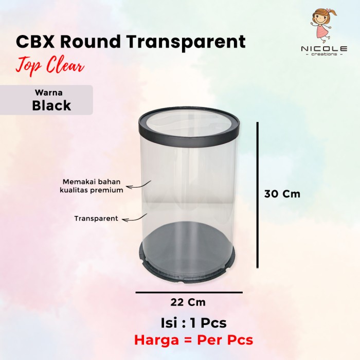 

Cake Box Top Clear Round Mika Transparant/ Packaging Kue 22x22x30 cm