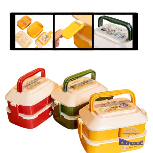 LUNCH BOX SET 2 LAYER/ KOTAK BEKAL ANAK 2 SUSUN GAYA KOREA/ LUNCH BOX KEKINIAN