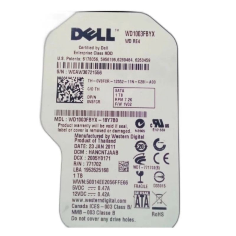 hardisk dell 1TB - 7,2K SPEED 7200RPM plus bracket