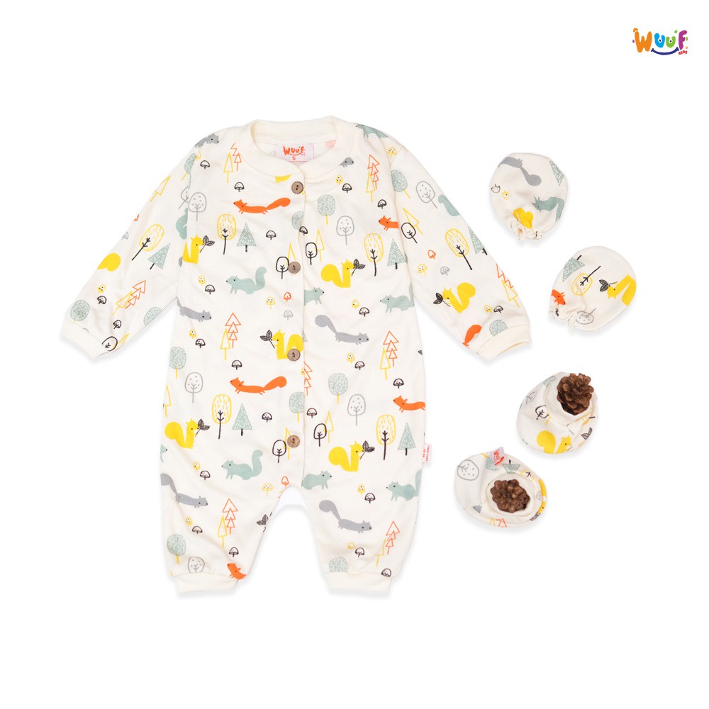 SLEEPSUIT SET BAYI / SLEEPSUIT BAYI BUKA KAKI CREAM SQUIRREL WUUF KIDS